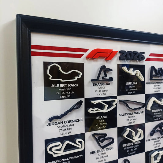 Cuadro Calendario F1 2026 Bandera a cuadros + 3D impresión