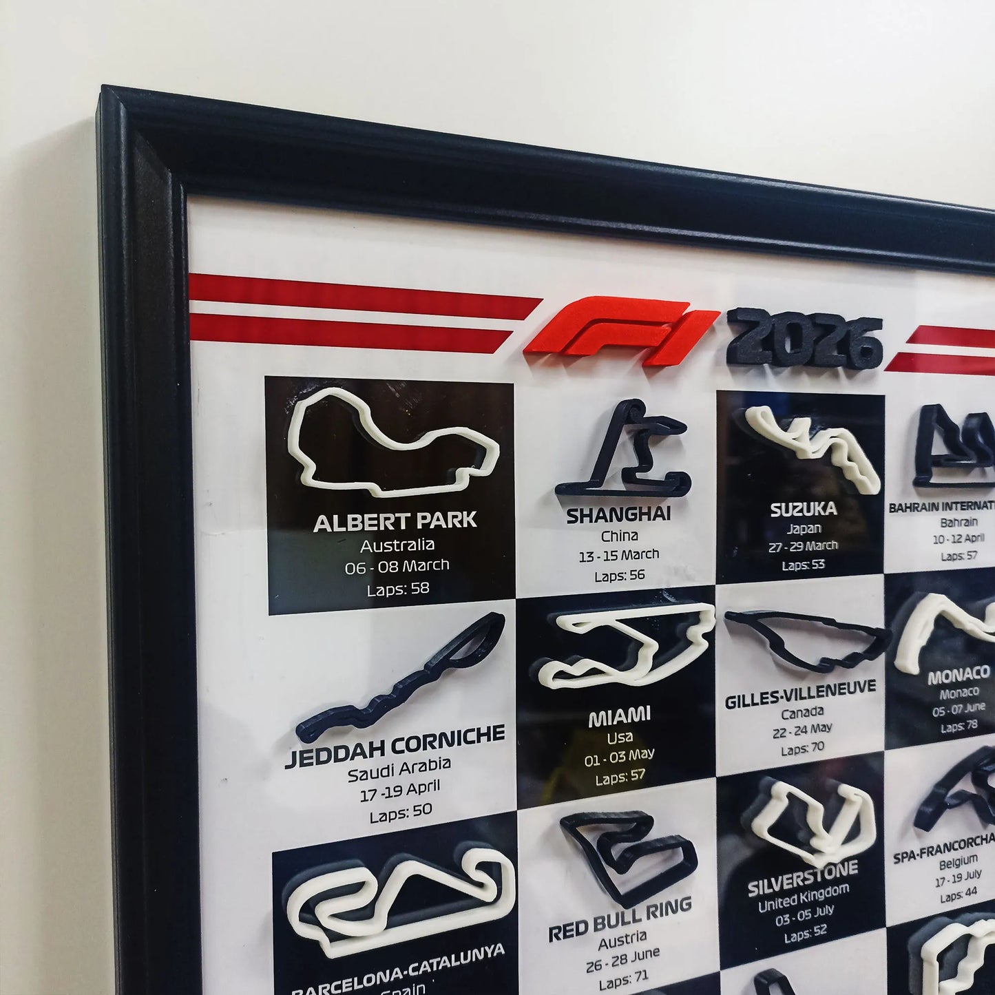 Cuadro Calendario F1 2026 Bandera a cuadros + 3D impresión